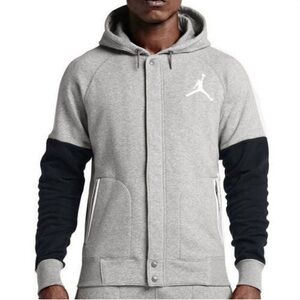Nike Air Jordan Men's Small Grey Black Varsity Full Zip Hoodie Jacket Fleece